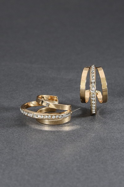 PENDIENTES DE ARO TRIPLE CON PIEDRAS DE DIAMANTES